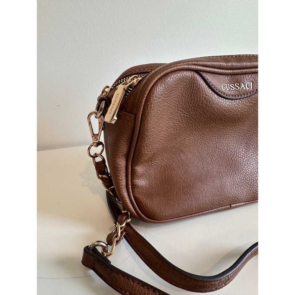 Gussaci Brown Pebbled Faux Leather Crossbody Camera Bag with Tassel Accent - Picture 3 of 10
